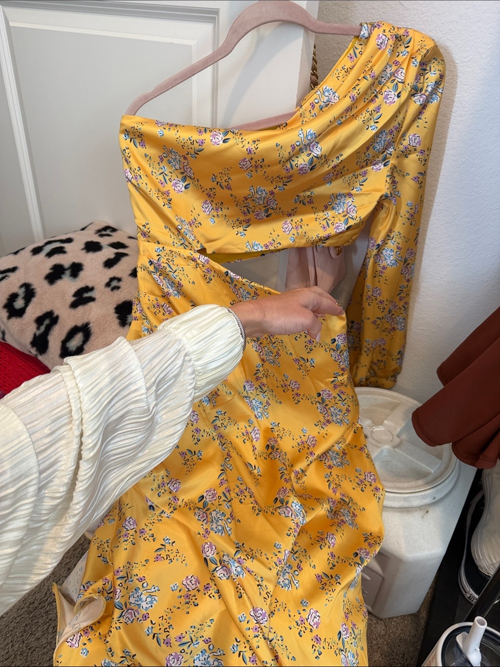 Sunny Yellow Floral One-Shoulder Dress